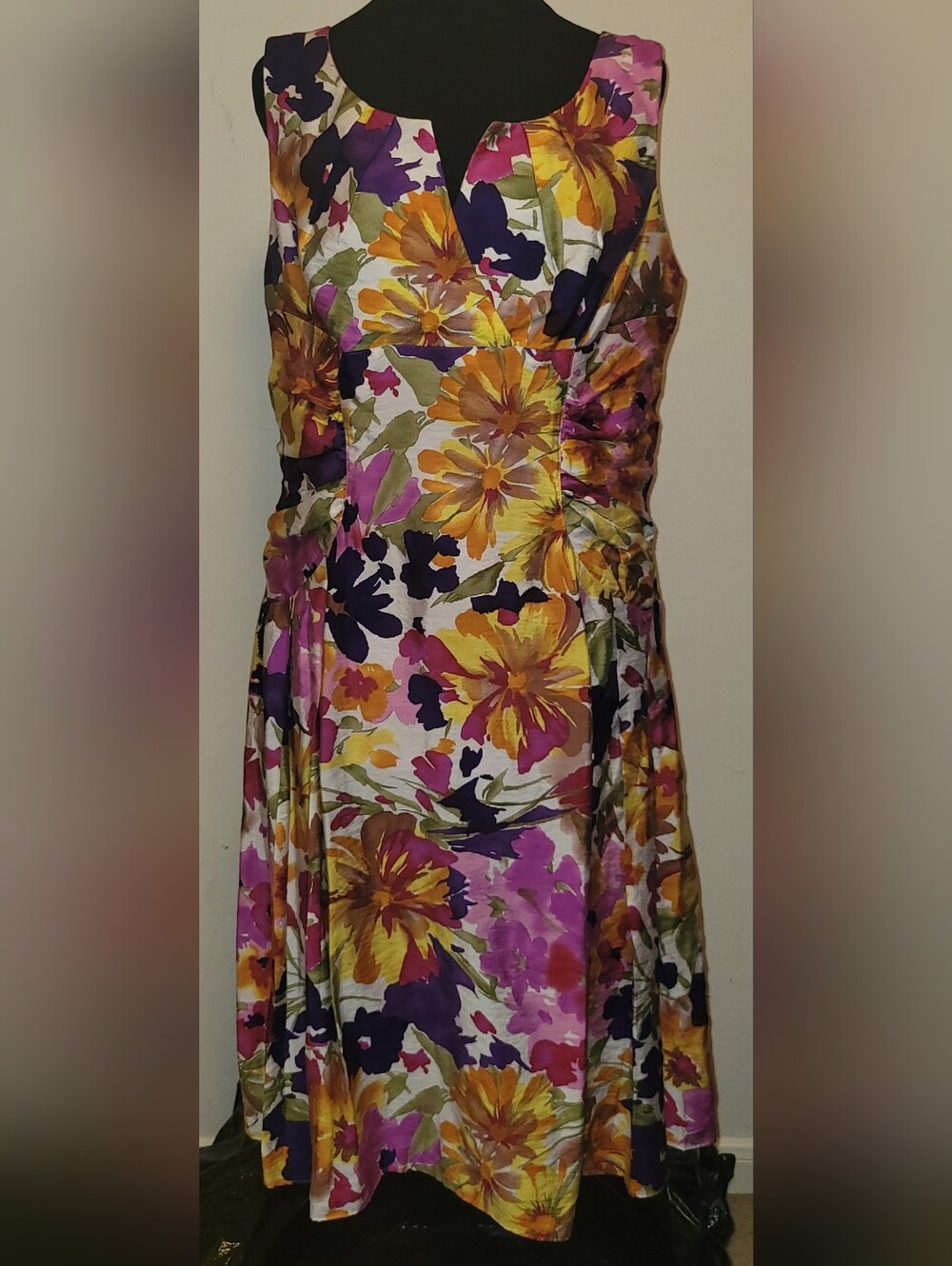 Adrianna Papell Floral Midi Dress in Yellow, Pink & Purple